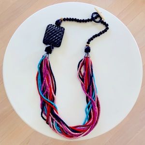 VINTAGE Gerda Lynggaard Multi Color Strand Coconut Shell‎ Statement Necklace